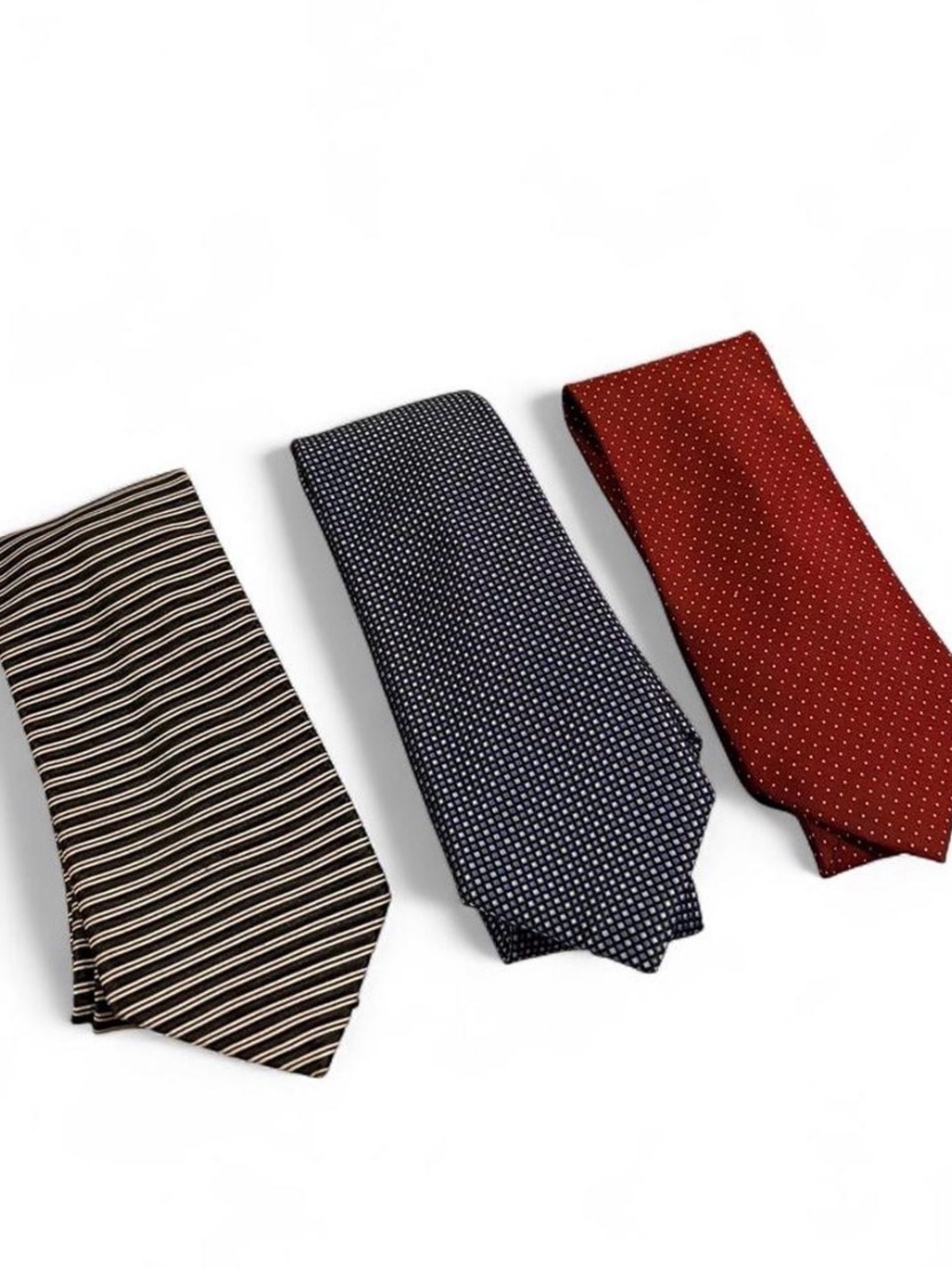Jos. A. Bank Silk Neck Ties Lot of 3 Red Polka Dot, Navy Microdot & Black Stripe